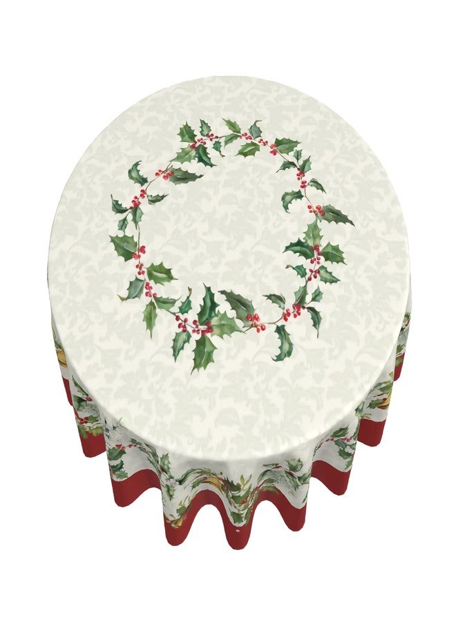 Sweetshow Merry Christmas Round Tablecloths 60 Inch Holiday Tablecloth Decor Winter Gold Green Table Cloth Polyester Fabric Season Outside Table Cover for Kitchen Outdoor Indoor Party - Image 2